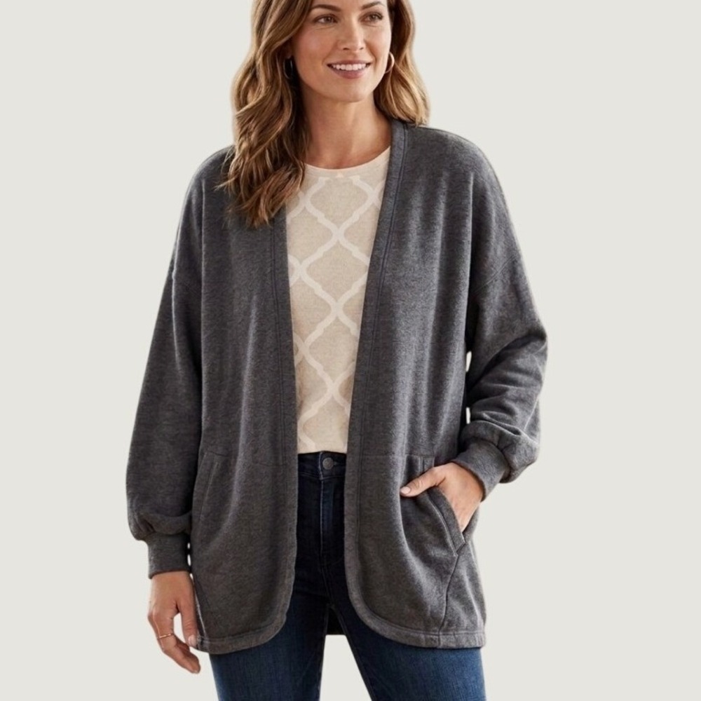 Xirena Womens Gray Fleece Open Front Cardigan Sweatshirt Oversized Medium USA